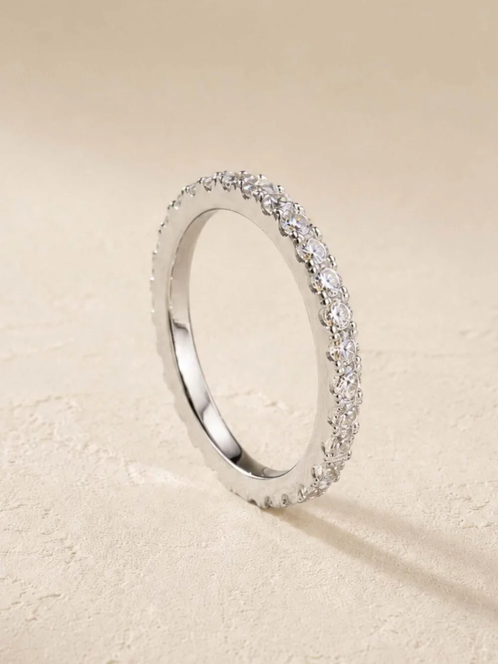 Moissanite Eternity Band Silver, Stacking Ring, Pave Wedding Band Museori - Picture 4 of 7